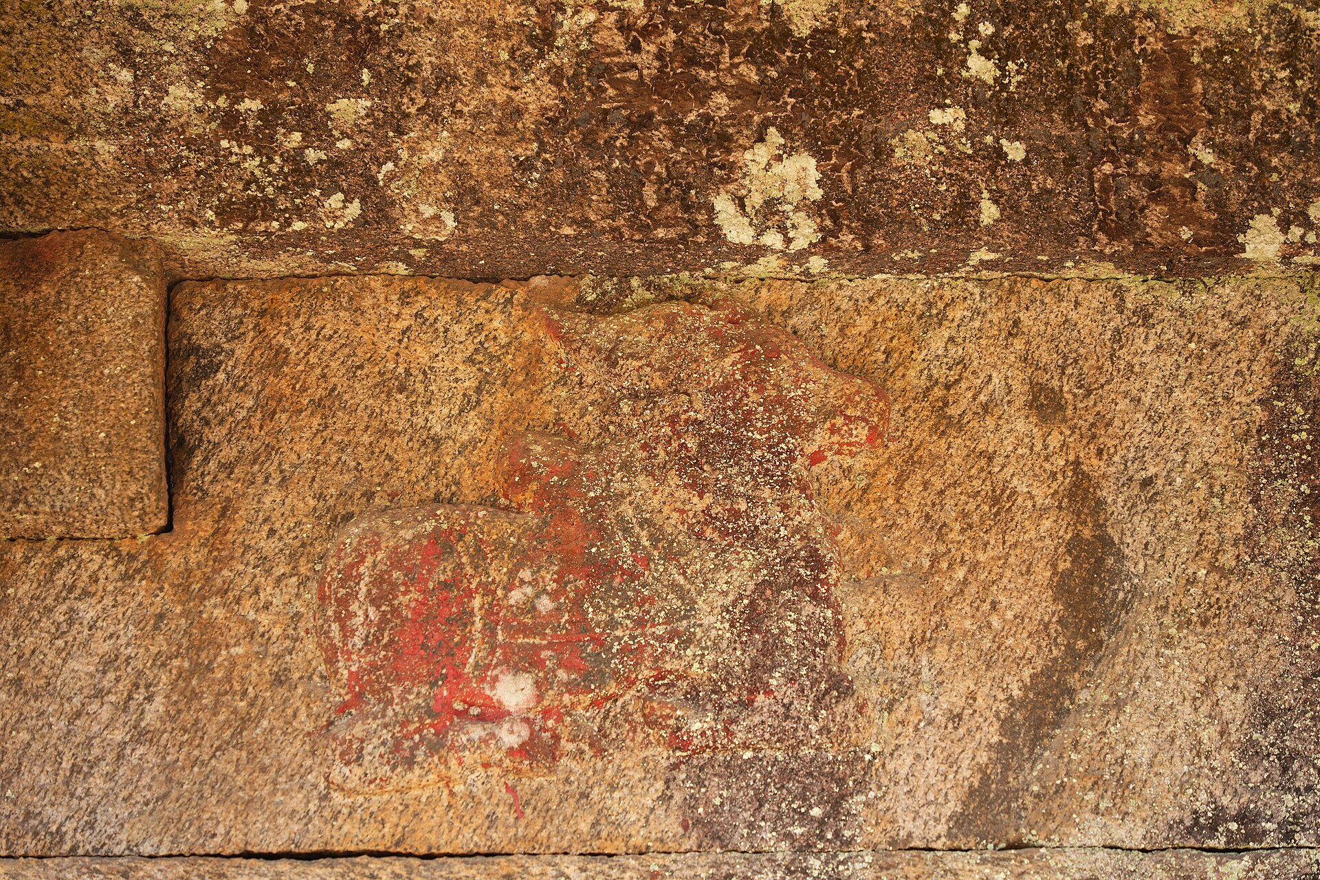 An ancient painted wall at the temple
