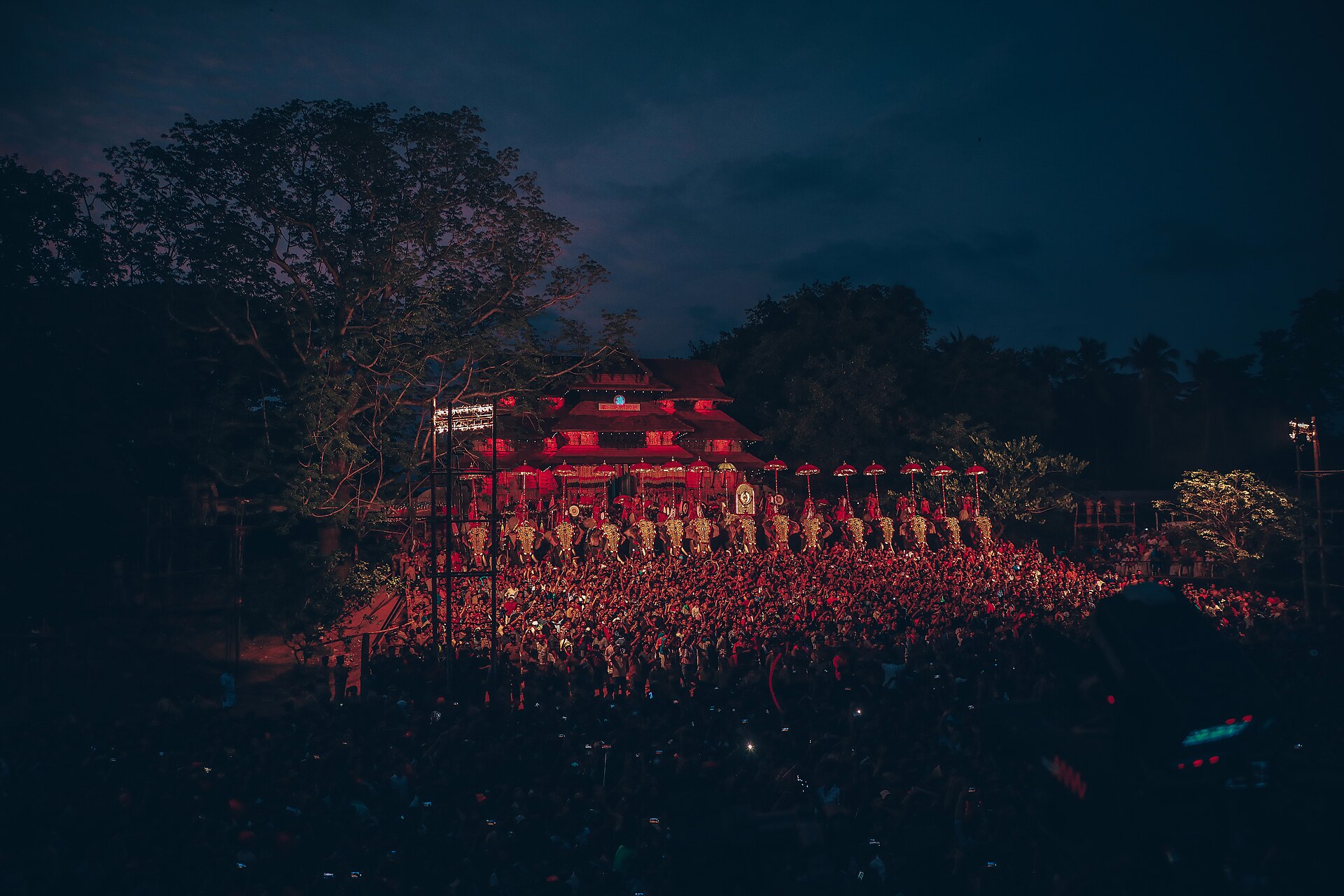 A temple illuminated after dark